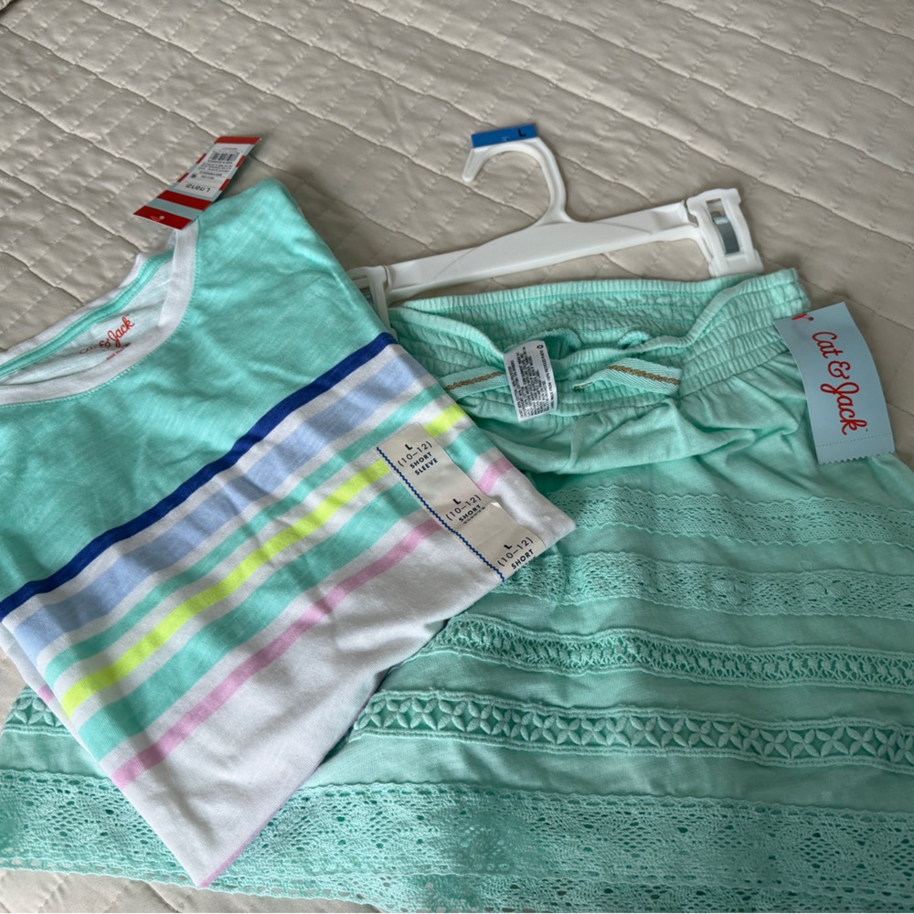 Cat & Jack Aqua Striped Tee and Lace Skirt Set